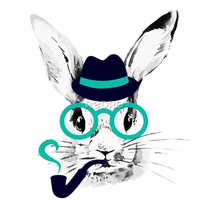 Poster Hipster-Kaninchen mit Pfeife