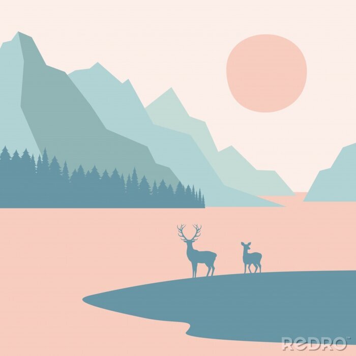 Poster Hirsche bei Sonnenaufgang