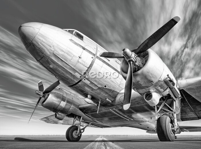 Poster Historischen Flugzeug auf einer Landebahn