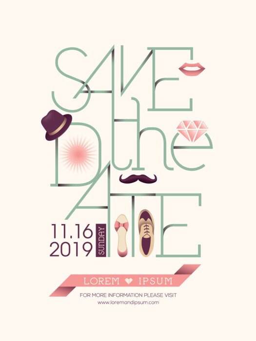 Poster Hochzeitskarte mit Schriftzug und Datum