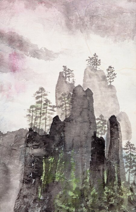 Poster Hohe Felsen in Aquarellfarbe