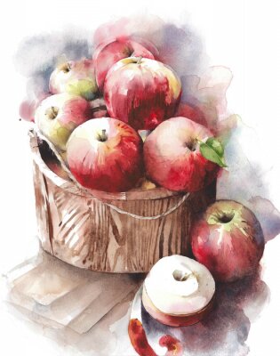Poster Holzkorb mit Äpfeln