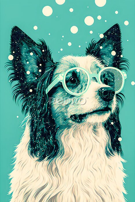 Poster Hund mit Brille auf grünem Hintergrund
