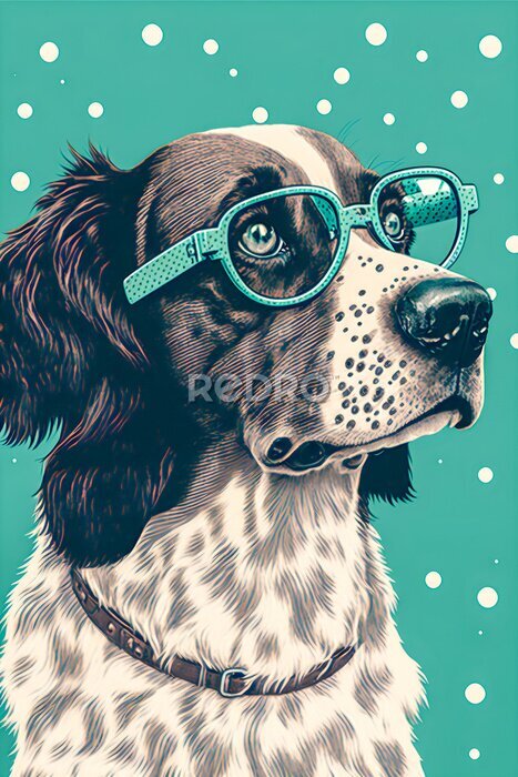 Poster Hund mit grüner Brille