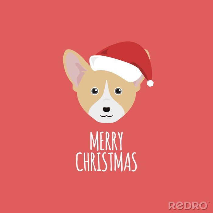 Poster Hund mit Weihnachtsmannmütze