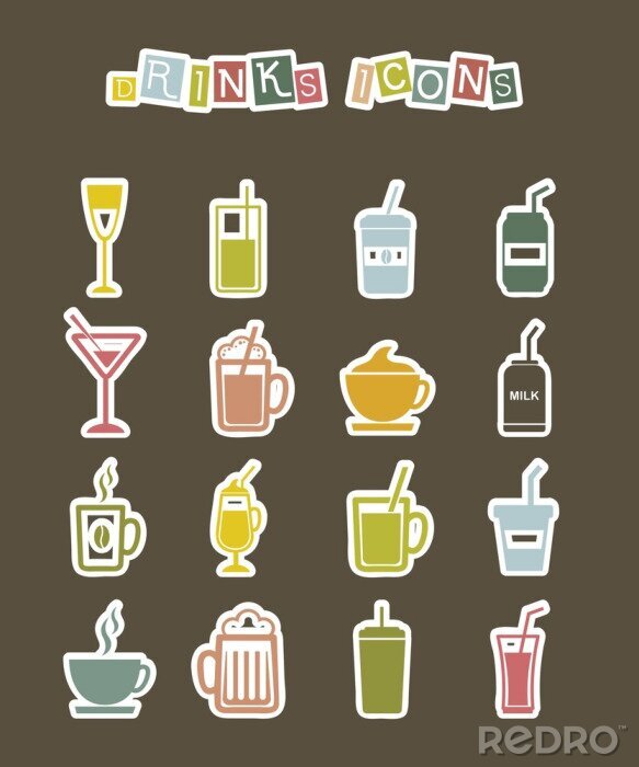 Poster Icons mit bunten Getränken
