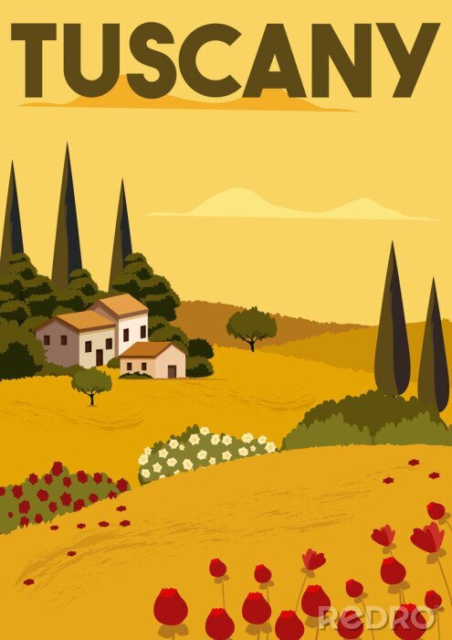 Poster Illustration der Toskana im Herbst