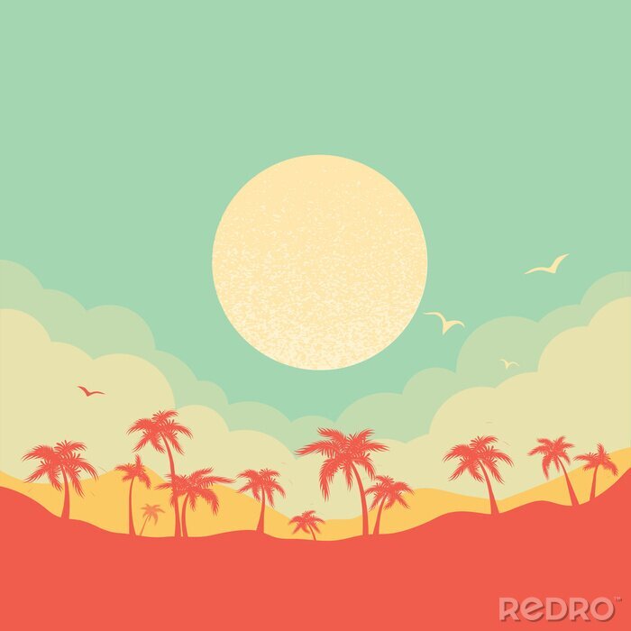 Poster Illustration des Sonnenaufgangs über Palmen