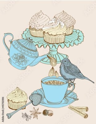 Poster Illustration im Shabby-Chic-Stil mit Cupcakes