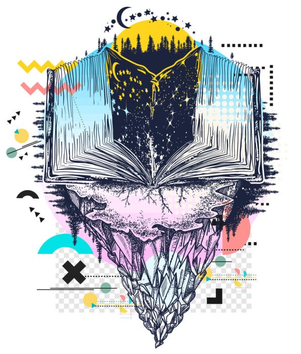 Poster Illustration mit Buch und Natur