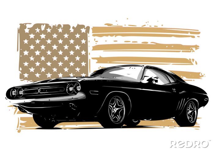 Poster Illustration mit einem amerikanischen Auto