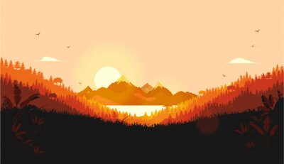 Poster Illustration mit einem malerischen Sonnenaufgang