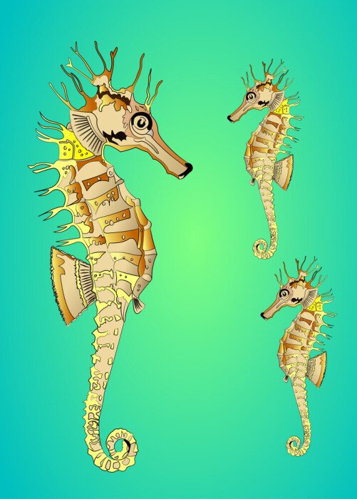 Poster Illustration von Seepferdchen im Ozean