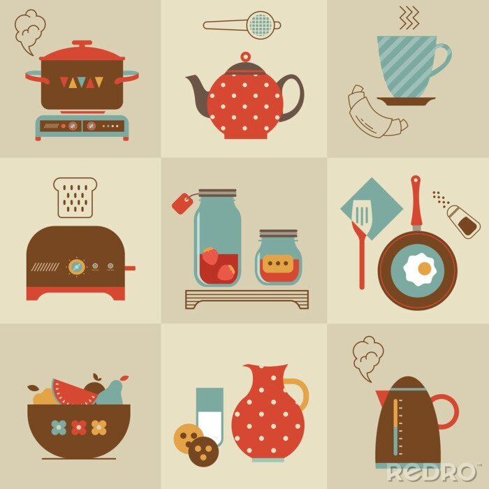 Poster Illustrationen mit Küchengeräten