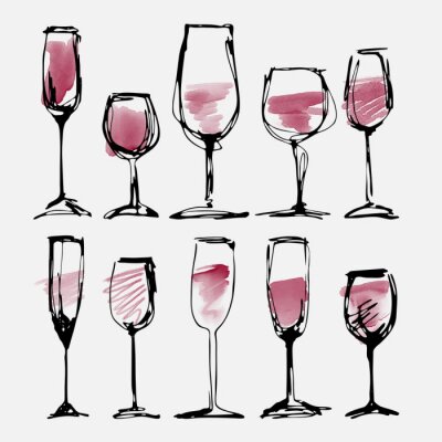 In einer Reihe stehende Gläser mit Wein
