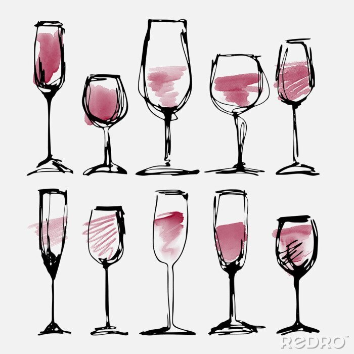 Poster In einer Reihe stehende Gläser mit Wein