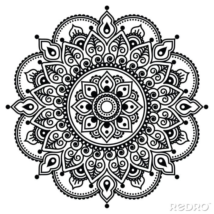 Poster indisches Mandala in Schwarz-Weiß