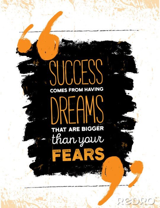 Poster Inspirierendes Motivationszitat über Angst und Erfolg.  Vektortypografieplakat und T-Shirt Design, Bürodekor.  Beunruhigter Hintergrund