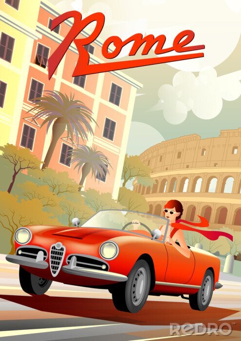 Poster Italienisches Autofahren im Retro-Stil