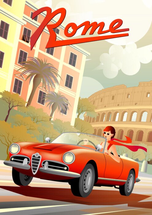 Poster Italienisches Autofahren im Retro-Stil