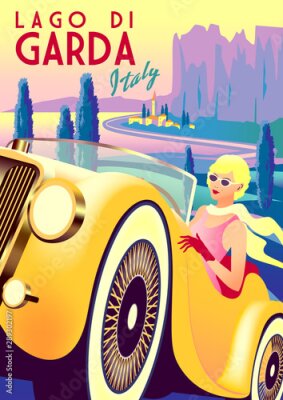 Poster Italienisches Fahrzeug mit Frau