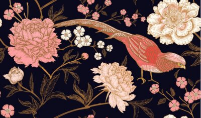 Japanischer orientalischer Stil mit Vögeln und Blumen