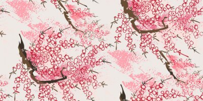 Japanischer orientalischer Zweig mit rosa Blüten
