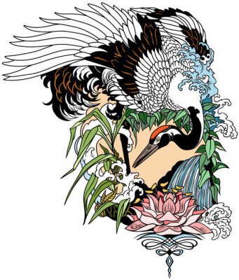 Poster Japanischer Vogel und Natur