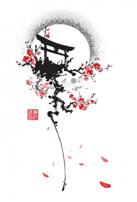 Poster Japanisches Tor und Zitat