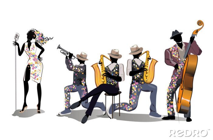 Poster Jazzband in eleganten Kostümen