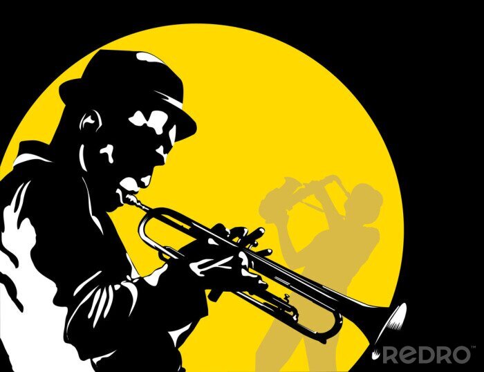 Poster Jazzmusiker spielen Instrumente Grafik