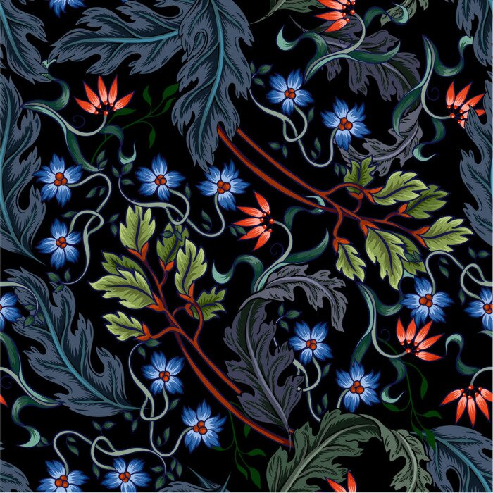 Poster Jugendstil-Blumenmuster in Farben
