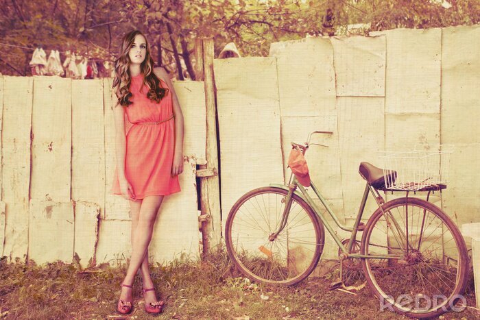 Poster Junges Mädchen mit Fahrrad