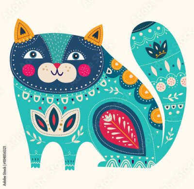 Poster Kätzchen im Folk-Stil