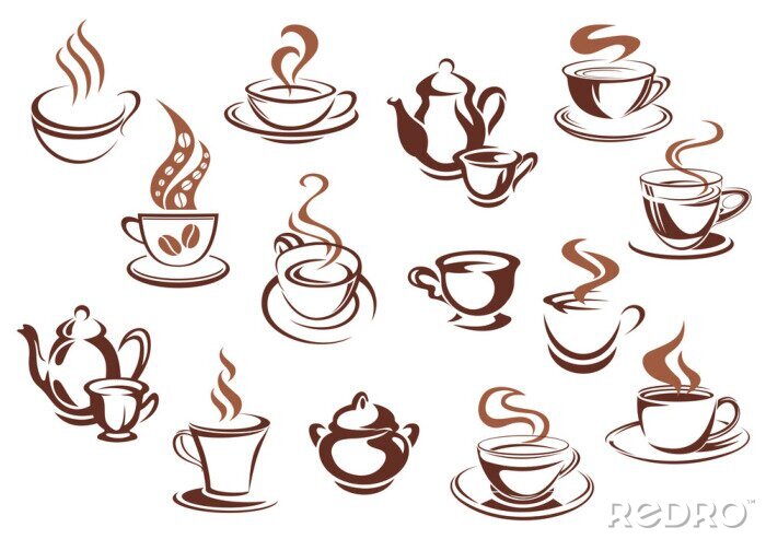 Poster Kaffee Grafik mit Kaffeeservice