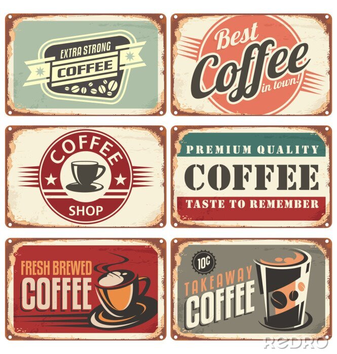 Poster Kaffeetasse und Aufschriften Vintage