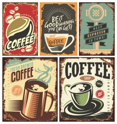 Kaffeetassen auf Retro-Grafiken