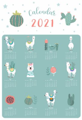 Poster Kalender mit Lamas 2021