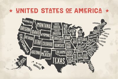 Poster Karte der USA mit unterzeichneten Staaten