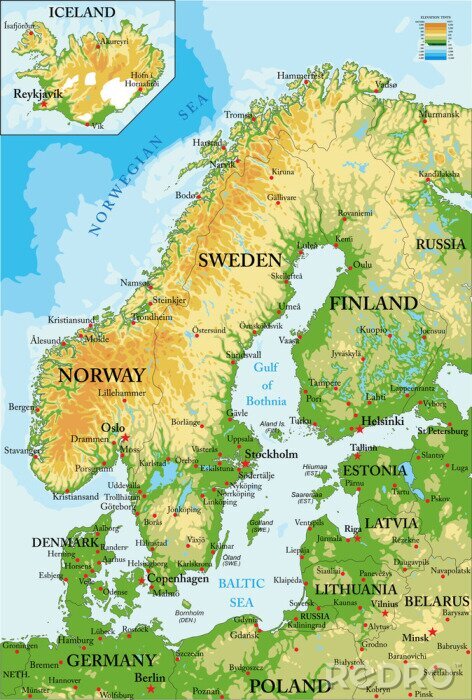 Poster Karte Rundreise durch Skandinavien