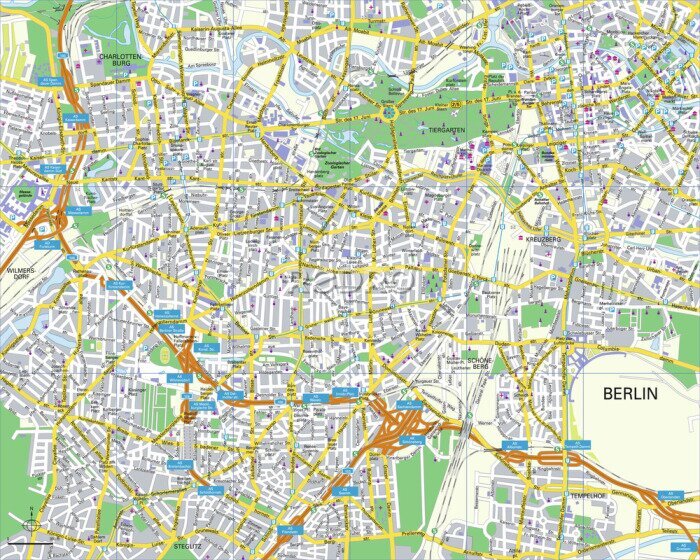 Poster Karte von Berlin mit Parks und Straßen