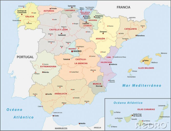 Poster Karte von Spanien