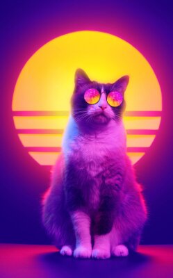Poster Katze in Retro-Wellenbrille