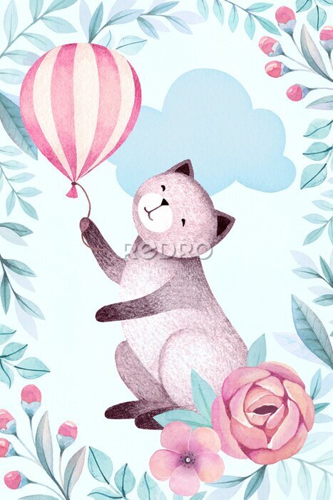 Poster Katze mit einem Ballon