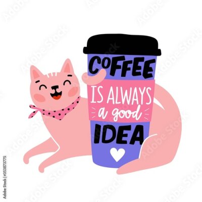 Katze mit einer Tasse Kaffee