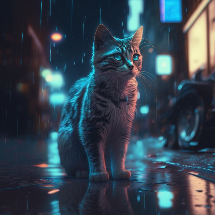 Poster Katze nachts auf der Straße