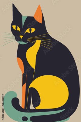 Poster Katze und Farbblöcke