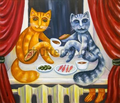 Poster Katzen, die sich auf der Fensterbank gütlich tun