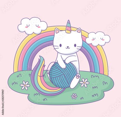 Poster Katzen-Einhorn und Regenbogen