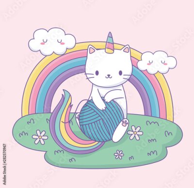 Sticker Katzen-Einhorn und Regenbogen